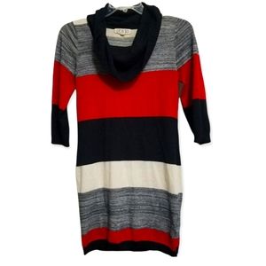 Pink Rose cowl neck sweater dress colourblock stripe black red white grey